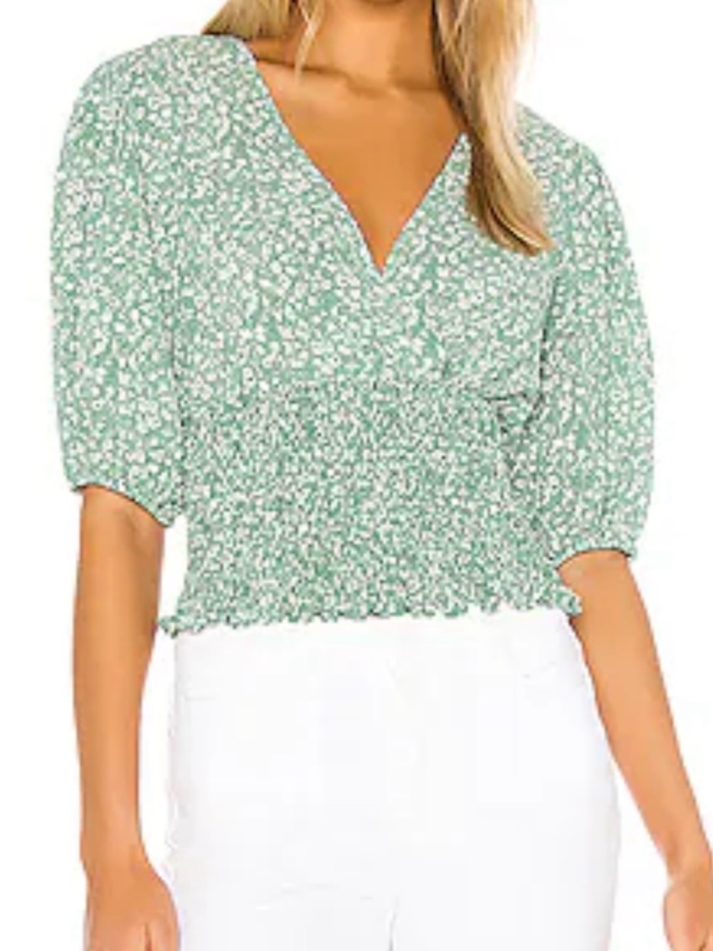 1. State Revolve Mint Green Ditzy Floral V-Neck Smocked Chiffon Blouse XL